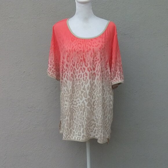 Calvin Klein Tops - Calvin Klein Top Women's Size 1X Peach Beige Tan Short Sleeve Knit Transitional